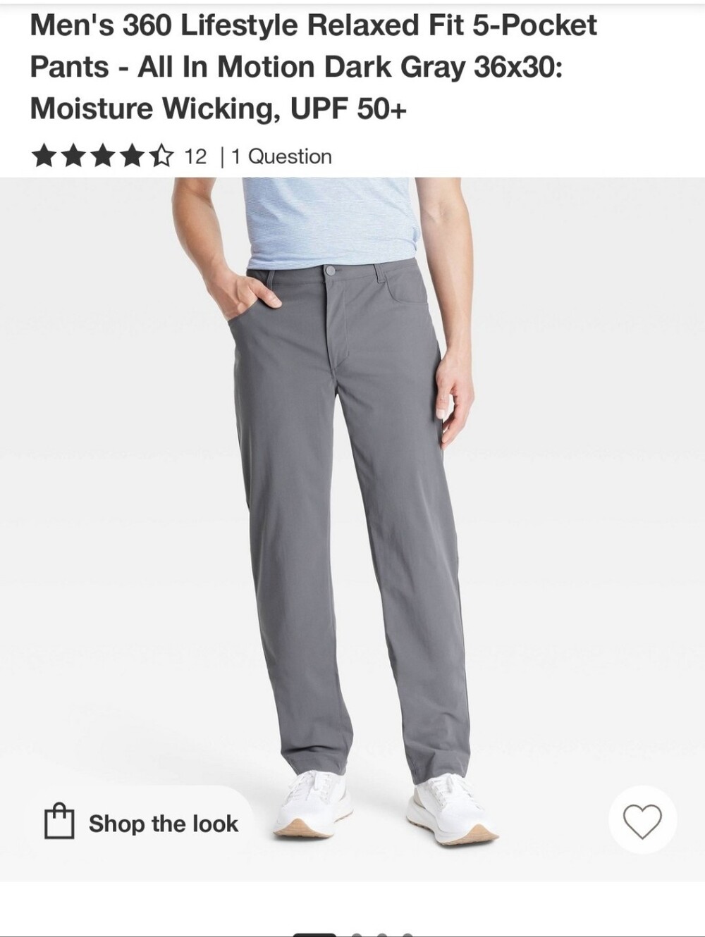 all in motion Men's Relaxed Fit 5-Pocket Chinos in Gray
